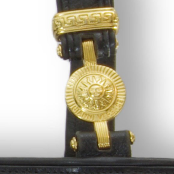 🎈2X HOST PICK 🎈Versace Couture Sunburst Medallion Black Leather Zip Bag - Picture 4 of 14
